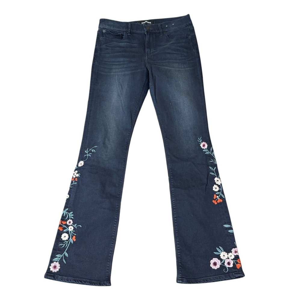Express Barely Boot Stretch Jean Womens size 8 Floral Stitch Soft Mid Rise 29x30